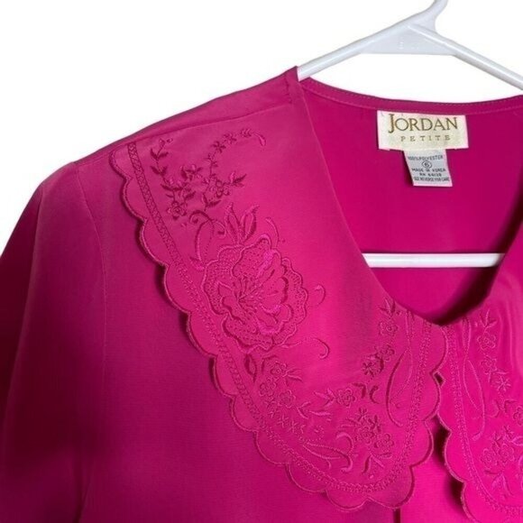 VINTAGE Pink Lace Embroidered Oversized Collar Blouse Size 6 - Picture 4 of 10